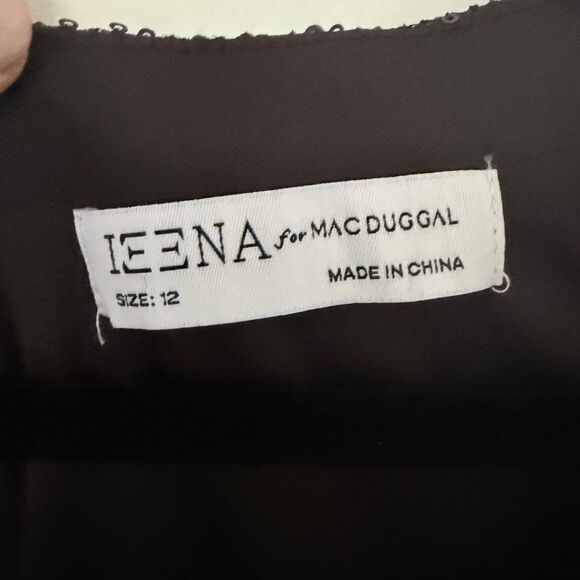 NWT Ieena for Mac Duggal Black Sequin Faux Wrap Long Sleeve Ruched Gown Sz 12 - Picture 4 of 10